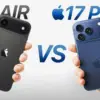 Perbandingan iPhone 17 Pro dan iPhone 17 Air. Foto : pinterest, Geeky Gadget - mimbrajumat.com
